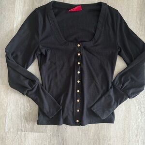 Jennifer Lopez black ribbed blouse